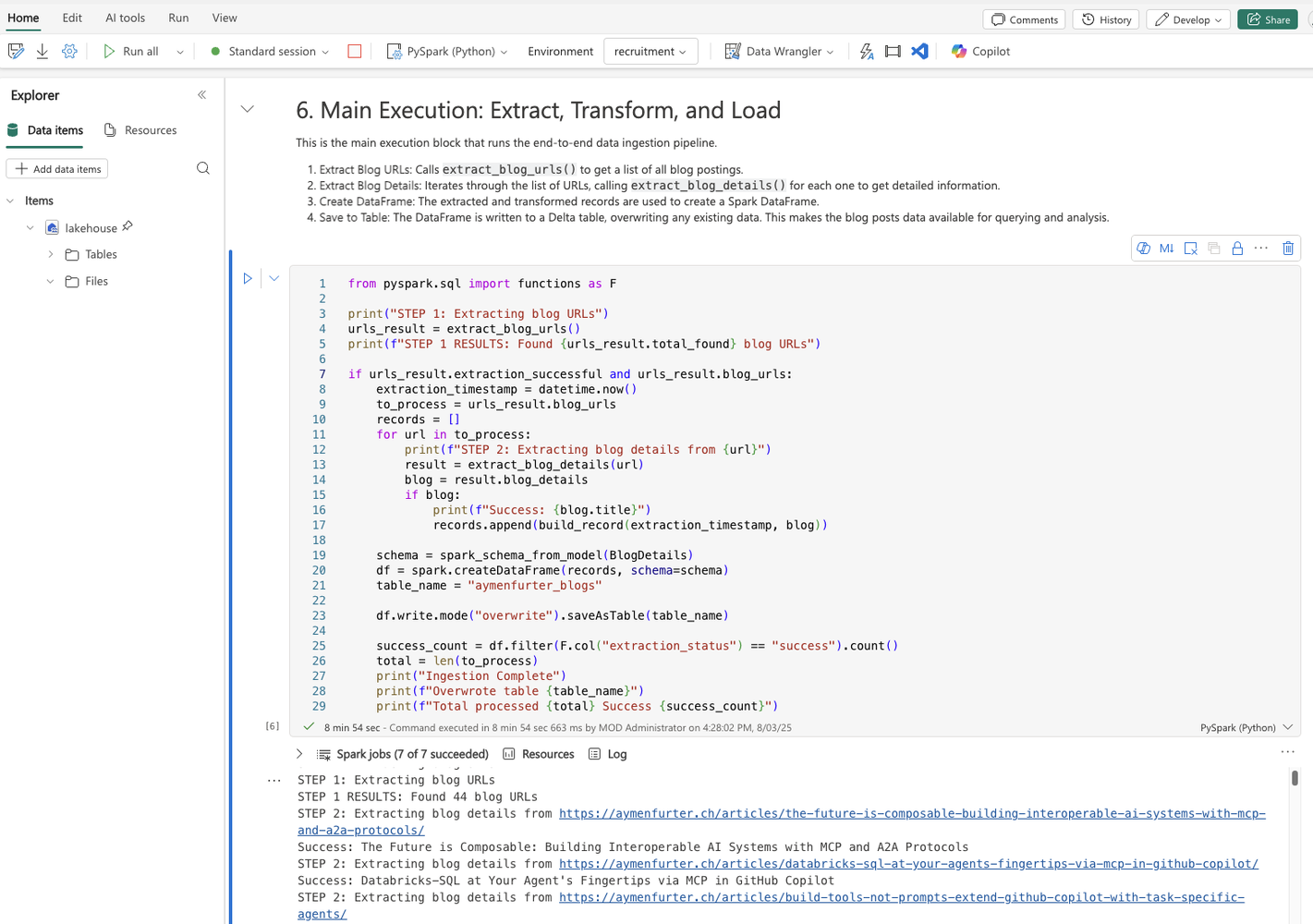 Notebook running in Fabric