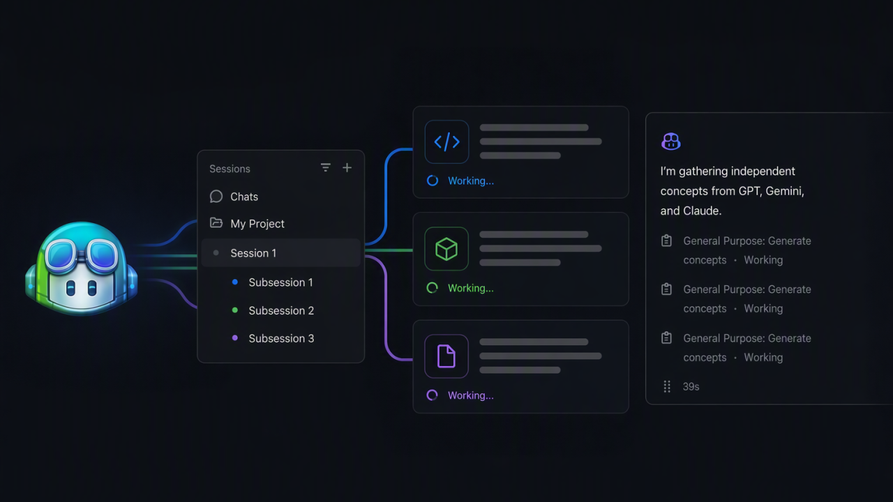 Illustration of GitHub Copilot running three subagents in parallel