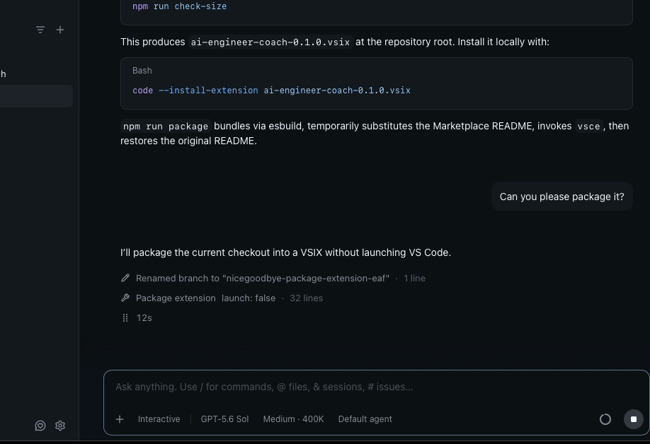 Using a side question while the main GitHub Copilot session continues working